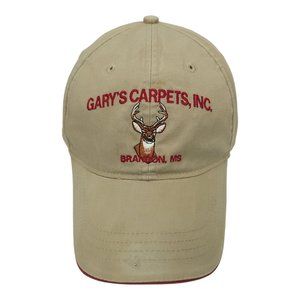 Garys Carpets Buck Deer Logo Strapback Cap Trucker Baseball Hat Khaki Red Trim